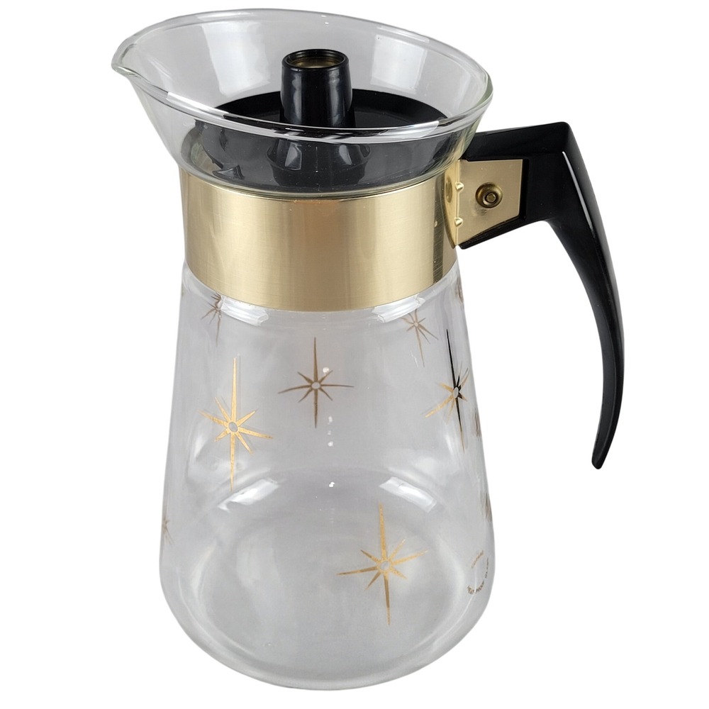 Pyrex Coffee Carafe Gold Starburst Atomic Mid Century Modern Carafe Pitcher Vtg